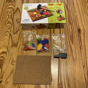 HABA Geo Shape Tap & Tack Play Set - with Corkboard, Hammer and Nails 4+
